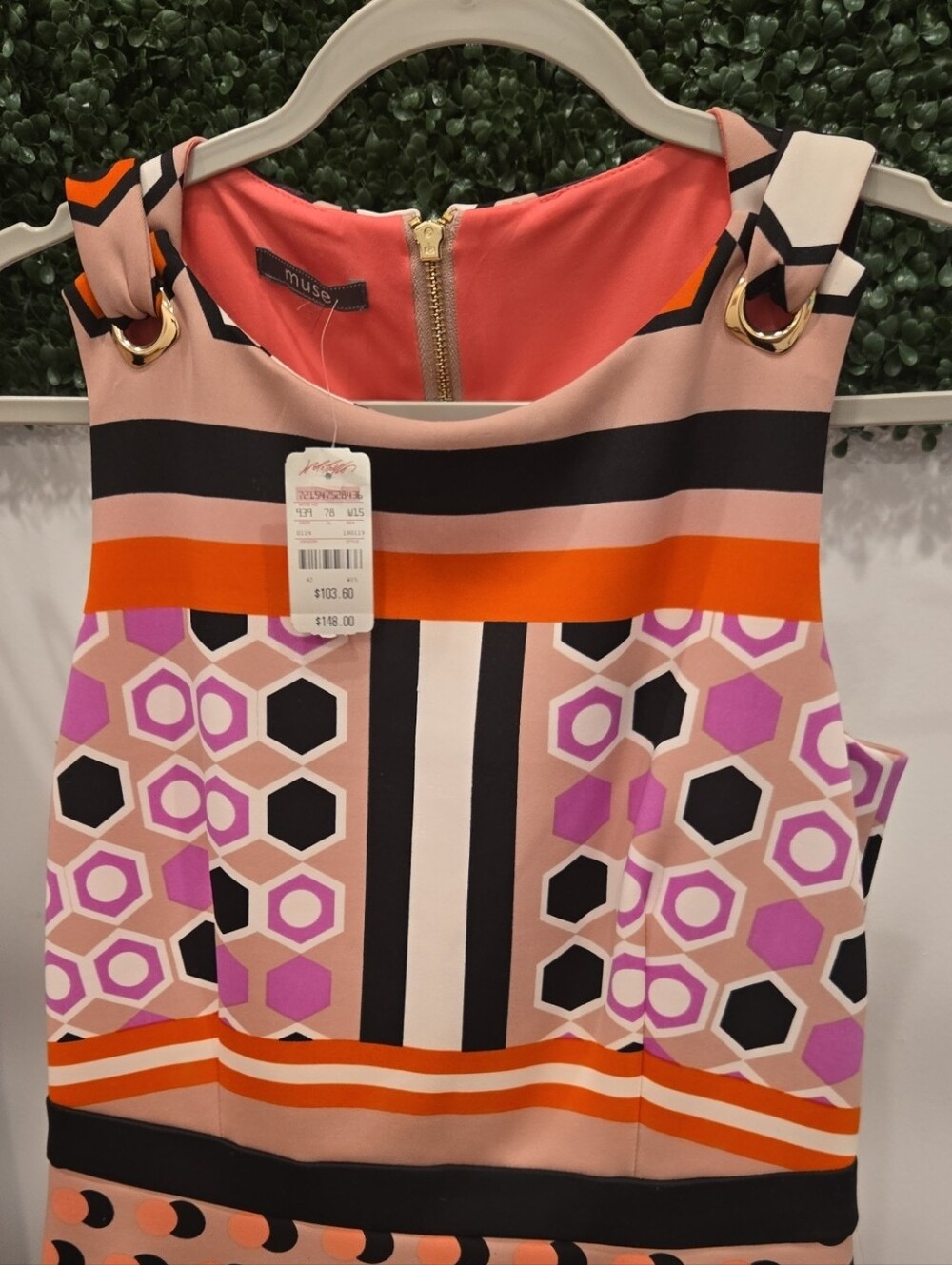 Muse Multicolor Geometric Sleeveless Tunic with Gold Rings